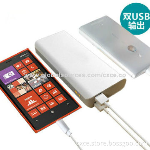 Portable Power Bank, 15,000mAh Lithium-ion Battery, Dual USB, Small Size, Plastic Cover